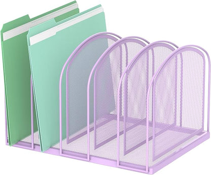 SUPEASY File Organizer 5-Section Mesh Desk Organizer, Upright File Organizer Desktop Organizer File Sorter, File Folder Holder for Office Supplies, Purple