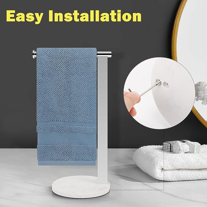 Stainless Steel L-Shaped Hand Towel Holder, SUS304 Bathroom Towel Rack with Thickened Base for Countertop Vanity (Chrome)