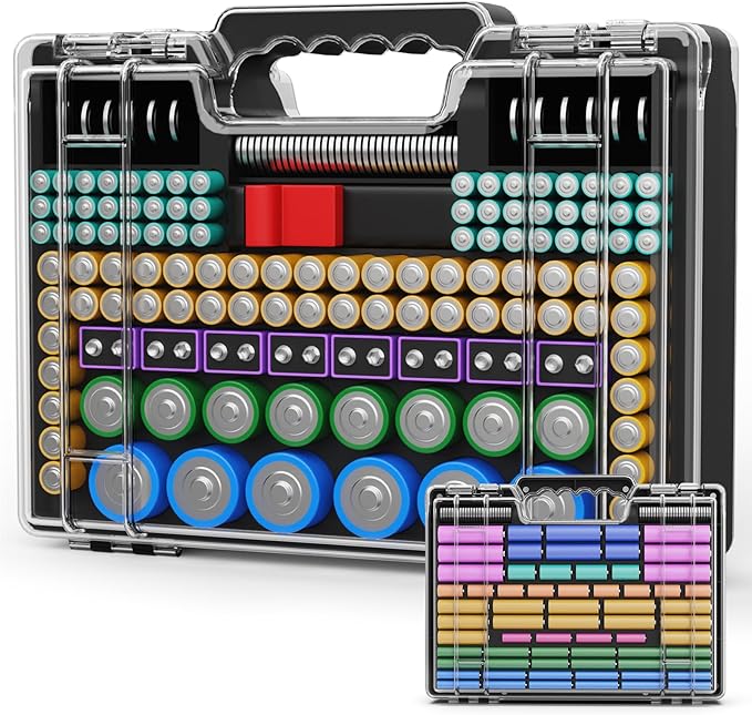 Battery Organizer Storage Case with Tester, Ultra-Large 265+ Double-Sided Batteries Container with Handle, Holds AA AAA 4A 23A C D Cell 3V 9V Lithium CR3 4LR44 CR123A 18650 (Black)