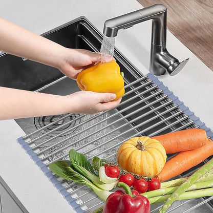 NEZUIBAN Dish Drying Rack with Roll Up and Over Sink for Kitchen,17.5"x11.8",Gray