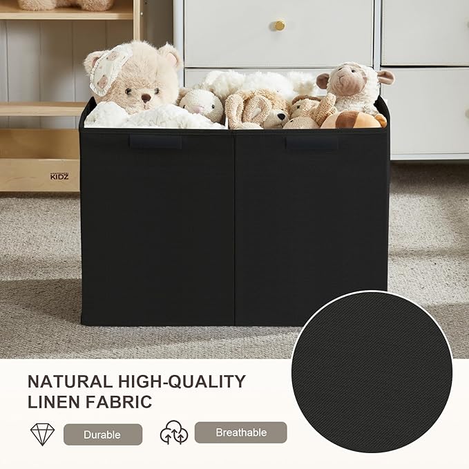 Large Toy Storage Box with Lid, Collapsible Toys Storage Organizer Bins with Dividers and Handles, Storage Chest Bin for Kids, Boys, Girls, Nursery 25"x13" x16" (Black)