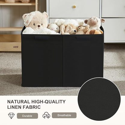 Large Toy Storage Box with Lid, Collapsible Toys Storage Organizer Bins with Dividers and Handles, Storage Chest Bin for Kids, Boys, Girls, Nursery 25"x13" x16" (Black)