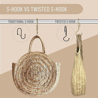 Blau Marité 6 Purse Hanger for Closet. Tote Hanger. S-Shaped Hooks S Hooks Twist Design. Anti Drop S-Shaped Hook for Hanging Handbags with Safety Buckle to Prevent Falls. Heavy Duty. (Gold, Twisted)