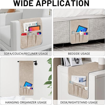 Couch Armrest Remote Control Holder, Couch Caddy Gifts for Seniors Bed Caddy Tv Remote Holder with 5 Pockets for Key Glasses Phone Magazine Holders