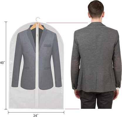 Clear Garment Bag Suit Bags for Closet Storage, Vinyl Garment Bags for Hanging Clothes, Coat Covers for Closet with Zipper and Plastic Garment Bags for Hanging Clothes - 24'' X 40''/6 Pack