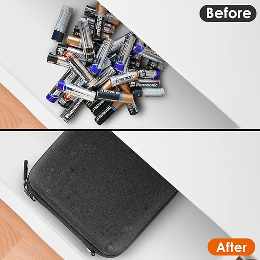 Linkidea Small Hard Case Battery Organizer Storage Box, Batteries Carrying Holder Container - Holds 34 Various Sizes AA AAA 9V C D Batteries (Dark Grey)