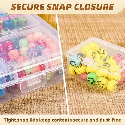 Cokapo Bead Organizer Box, 32 Pcs Small Clear Bead Organizers and Storage, Plastic Storage Containers with Hinged Lids and Labels for DIY Jewelry, Diamond Art, Small Parts, Crafts, Bracelet, Nail Art