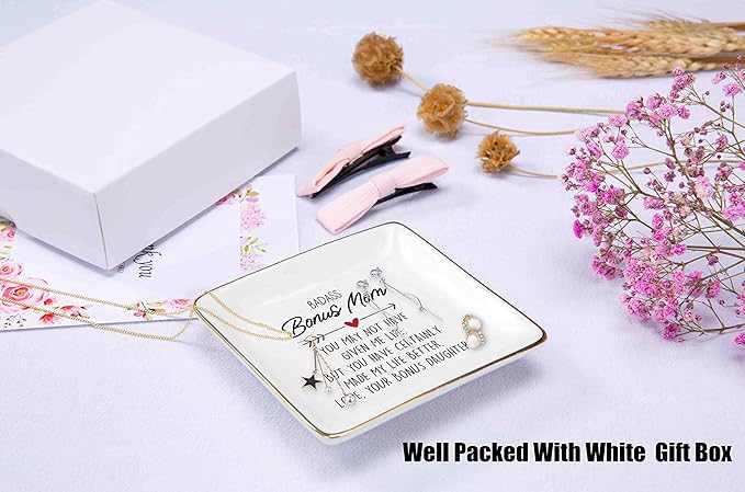 Mother's Day Gift for Bonus Mother-in-Law Step Mom from Son or Daughter -Birthday Christmas Gift for Unbiological Mom-You May Not Have Given Me Life-Jewelry Holder Ring Dish Trinket Tray