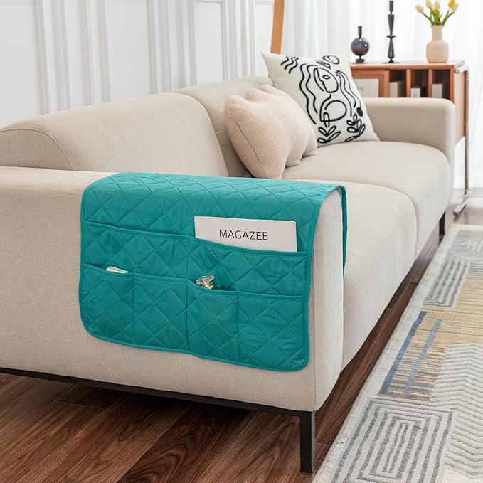 OYX Recliner Armrest Organizer with 6 Pockets, Non-Slip Remote Control Holder for Couch, Sofa & Bedside Storage, Compatible with Phone, iPad, Magazines