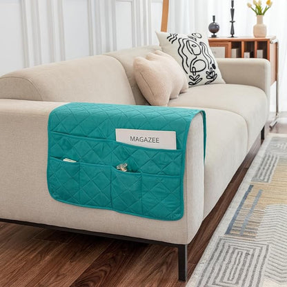 OYX Recliner Armrest Organizer with 6 Pockets, Non-Slip Remote Control Holder for Couch, Sofa & Bedside Storage, Compatible with Phone, iPad, Magazines