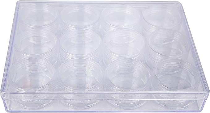The Beadsmith Personality Case - Clear Storage Organizer Box – 6.4 x 4.8 x 1 inches - Includes 12 Small Containers with lids - 1.5 x 0.8 inches, Bead Holder