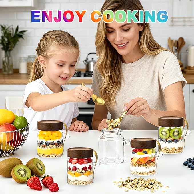 Glass Storage Jar with Bamboo Lids Spoons Glass Coffee Canister Borosilicate Glass Food Container for Coffee Beans Nut Pasta Sugar Candy Spice Rice Loose Tea (300ml/10oz-2 Pack)