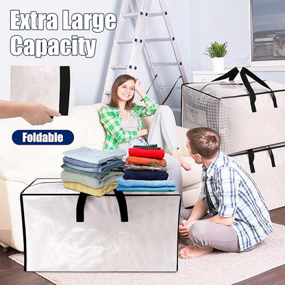 SWEET DOLPHIN 6 Pack Extra Large Moving Bags with Strong Zippers & Carrying Handles, Heavy Duty Storage Tote for Space Saving Moving Storage, Fold Flat, Alternative to Moving Box, Semi-Transparent