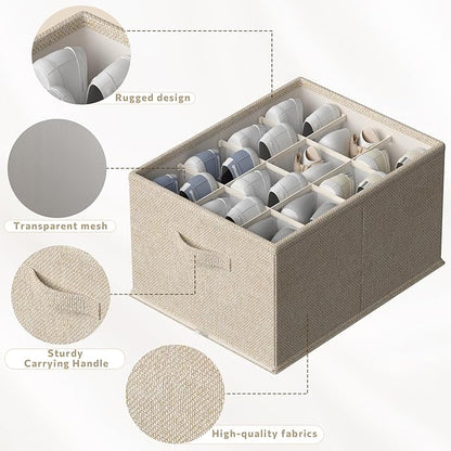 FHSQX 4 Pack Shoe Organizer for Closet,Foldable Shoe Organizer,Fits up to 48 Pairs,Storage Containers With Bottom Support for Shoes (Beige, (16.5 * 12.6 * 9.5) x4)