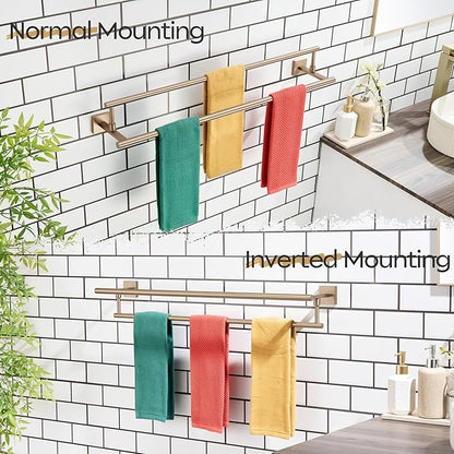 KOKOSIRI Towel Bars 32-Inch Bathroom Towel Holder Champagne Bronze Double Bath Towel Racks Wall Mounted Stainless Steel B5009CPG-L32