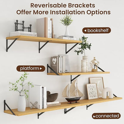 Axeman Deep Floating Shelves - 40 Inch Floating Shelves Set of 2-12 Inch Deep Oak Wall Shelves for Living Room Bathroom Kitchen