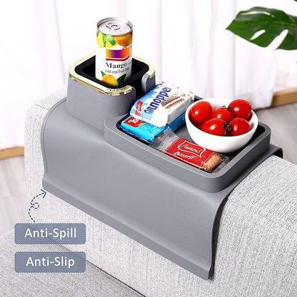 HMASYO Couch Cup Holder Tray - Silicone Sofa Armrest Table Couch Drink Holder and Tray Organizer for Remote Snacks Cellphone, Anti-Spill Anti-Slip Design, Gifts for Family Mom Dad Grandma