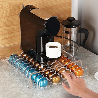 ZhiYo-Life Clear Acrylic Coffee Pod Drawer for Nespresso Vertuo 40 Pod Double Sided Pull Out Organizer