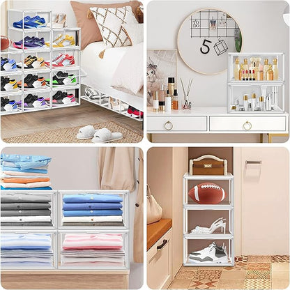 EZJOB 1 Pack Clear Shoe Storage Organizer for Closet Size 12 Shoe Box Stackable Shoes Rack Handbag Organizer Plastic Sneaker Storage Bin with Magnetic lids