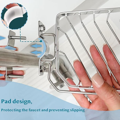 OSOVGO Sponge Holder for Kitchen Sink, Kitchen Organizer, 304 Stainless Steel Cleaning Supplies Organizer, Sink Brush Holder, Sink Organizer, Hanging Organizer (ROUND RIGHT)