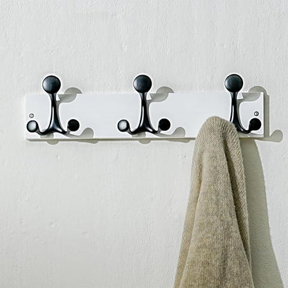 SKOLOO 17-Inch White Wood Coat Rack Wall Mount with 3 Triple Hooks - Ideal for Family Entrances, Classrooms, and Pet Supplies Storage - Perfect Coat Hooks for Wall