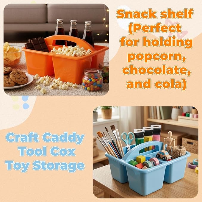 Kathfly 8 Pack Caddy Organizer with Handle, Stackable Organization Storage, Small Plastic Basket Classroom Caddy for Table Desk Office Pencil Kids Room Craft Art Teacher School Supplies (Blue Orange)