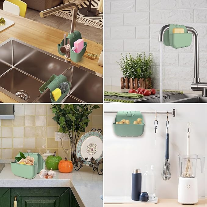 VPASION Sponge Holder for Kitchen Sink, Silicone Sink Saddle Caddy Organizer Rack, Sponges Holder Over Faucet, Hanging Kitchen Organizer Accessories Rack Basket Green