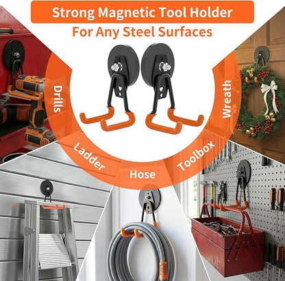 ENUODA Magnetic Hooks Heavy Duty Magnetic Tool Holder Magnets with Hooks for Hanging Wreath, Garden Tool, Toolbox, Shovel, Broom, Garage, Tool Chest, Organization, 4 PCS