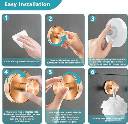 Epritliber Suction Cup Hooks for Shower,Wreath Hanger for Front Door,Removable No Drill Towel Loofah Hooks,Upgraded 15 lbs Strong Suction for Bathroom,Wall,Glass,Stainless Waterproof-Rose Gold 4 Pcs