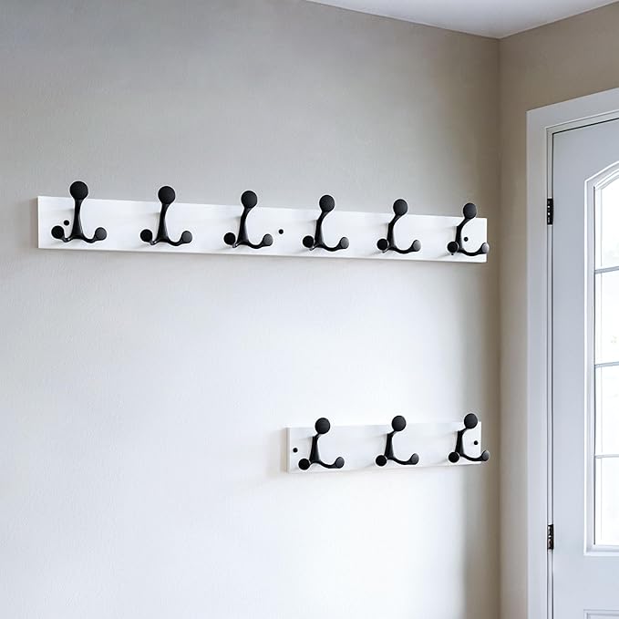 SKOLOO 36-Inch White Wood Coat Rack Wall Mount with 6 Triple Hooks - Ideal for Family Entrances, Classrooms, and Pet Supplies Storage - Perfect Coat Hooks for Wall, Pack of 2