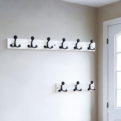 SKOLOO 36-Inch White Wood Coat Rack Wall Mount with 6 Triple Hooks - Ideal for Family Entrances, Classrooms, and Pet Supplies Storage - Perfect Coat Hooks for Wall, Pack of 2