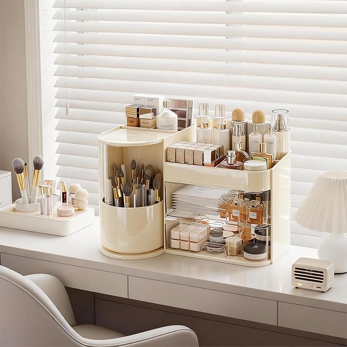 Cozinessy Makeup Organizer with Drawers,Make up Organizer for Vanity，Large Bathroom Countertop Cosmetic Organizer with Brushes Holder,Ideal makeup holder for Skincare,Lipstick and other items