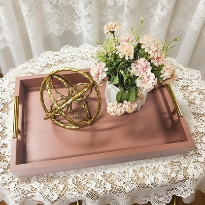 Wooden Decorative Coffee Table Tray, 16" Serving Tray with Gold Handles for Ottoman, Living Room, Perfume, Vanity Dresser Organizer (Mocha)