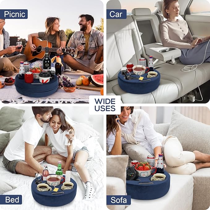 Couch Cup Holder Pillow - Cup Glass Cozy Pillow | Couch Caddy Sofa Bed Buddy Holds Drinks, Snacks, Remote, Phones, Tablet. Keep Drinks Stand and Prevent Spills for Car, Park, Beach, Picnic.(Navy)