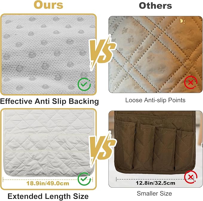 Gloserin Remote Control Holder for Recliner,Armchair Caddy,Non Slip Sofa Armrest Storage Organizer for Recliner Couch with 6 Pockets for TV Remote,Cell Phone,Magazine (Off-White)