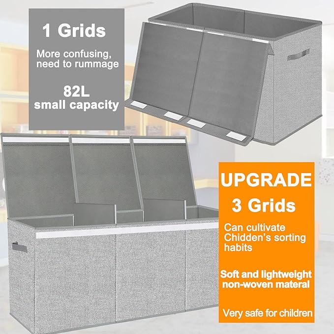 Extra Large Toy Box for Girls Boys - Collapsible Kids Toy Chest Boxes Organizers and Storage for Livingroom,Playroom,Closet 35.8"x12.6"x16"(Grey)