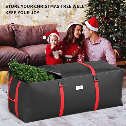 Christmas Tree Storage Bag, Fits Up to 9 Ft Artificial Christmas Tree with Buckle Straps & Dual Zippers & Handles, 600D PVC Durable Waterproof Material Protects from Dust (Black)