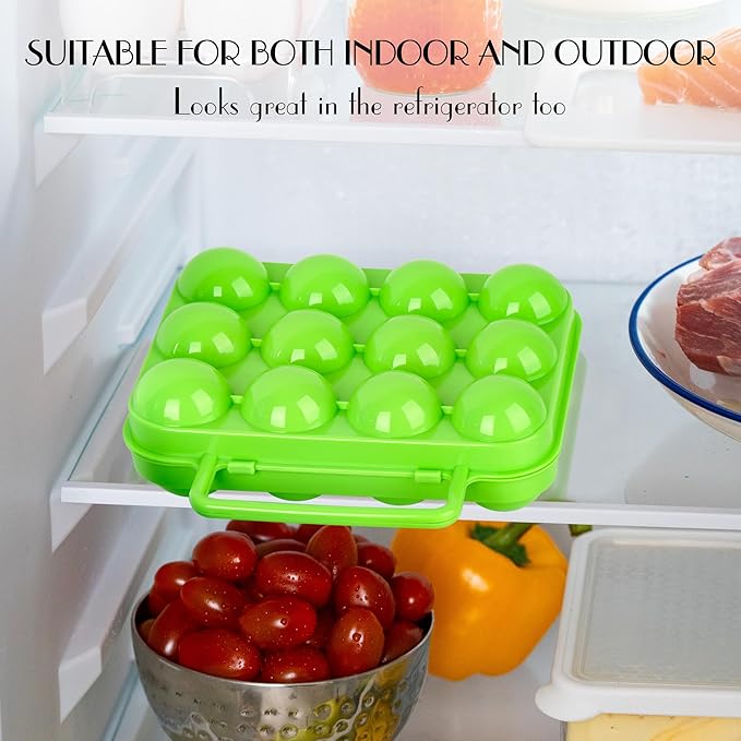 2 PCs Portable Egg Carrier with Handle, 24 Grids Egg Container for Camping, Travel, Outdoor Hiking, Picnic(Green and Blue) Gift: 2 x Flowers