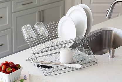Better Houseware 3489.5 Folding Dish Rack, Metallic Silver