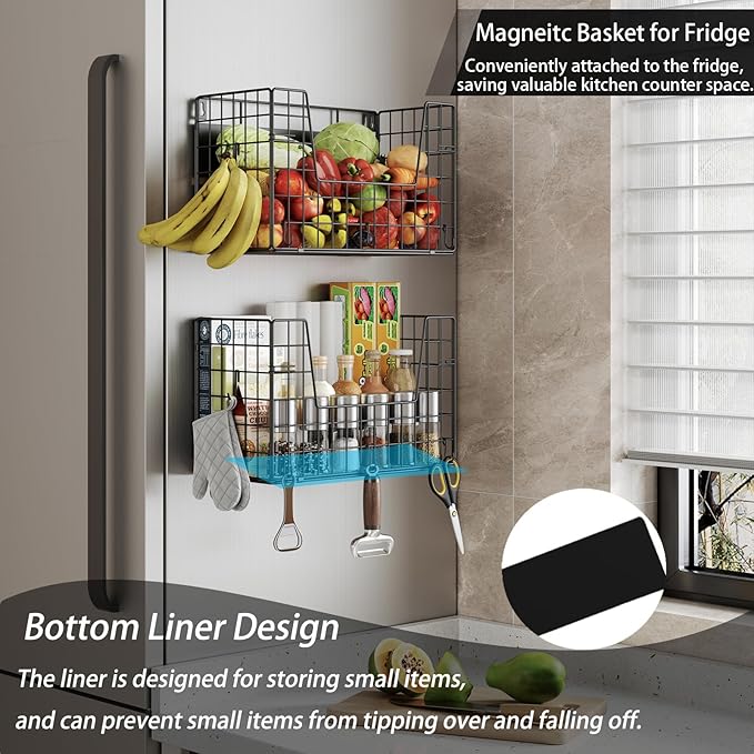 2-Pack Magnetic Laundry Basket Organizer Storage,Magnetic Shelves for Washer Dryer Organizer,Hanging Laundry Basket for Washing Machine(Black)