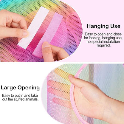 Basumee Stuffed Animals Net or Hammock 2 Pcs Stuffed Animals Storage Toy Net Hammock for Plushies Storage Organizer Mesh Kids Girls Room Decor, Rainbow, 5 Tiers
