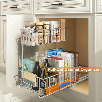 ROOMTEC Pull Out Cabinet Organizer Under Sink Slide Out Storage Shelf with 2 Tier Sliding Wire Drawer, Sliding Storage for Inside Kitchen Cabinet- 11½ in. W x 17¾ in. D (Left)