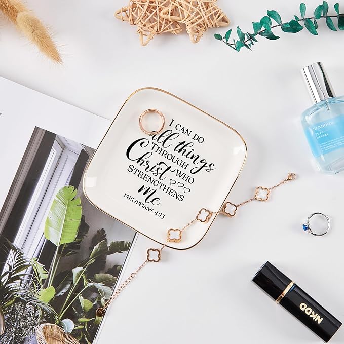 COZITED Christian Gifts for Women Faith Jewelry Dish - I Can Do All Things Through Christ Who Strengthens Me, Inspirational Religious Gifts for Women Birthday Christmas Mothers Day Catholic Gifts