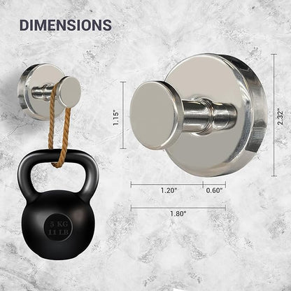 Welsa Suction Cup Hooks for Shower - 2 Pack, Chrome - Stainless Steel, Strong Suction, No Drill, Removable Hanger, Tile Bathroom Kitchen Wall, Glass Door, Mirror Hook Hanging Robe, Towel Holder
