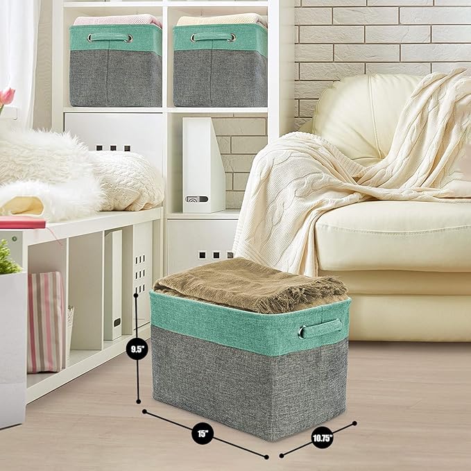 Sorbus Premium Fabric Storage Cubes 15 Inch - Big Sturdy Collapsible Storage Bins with Dual Handles - Foldable Baskets for Organizing - Decorative Cube Storage Bins for Home & Office Use- 3 Pack| Teal