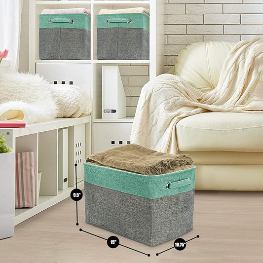 Sorbus Premium Fabric Storage Cubes 15 Inch - Big Sturdy Collapsible Storage Bins with Dual Handles - Foldable Baskets for Organizing - Decorative Cube Storage Bins for Home & Office Use- 3 Pack| Teal