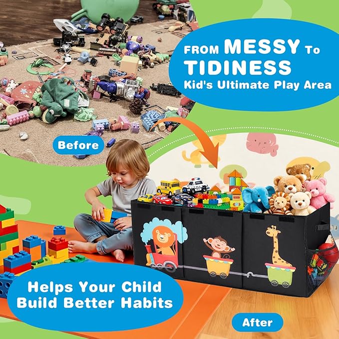 XL Toy Box - Toy Storage Bins with lids, Collapsible Toy Chest for Boys Girls, Kids Big Toy Organizer with Adjustable Dividers for Living Room Area, Playroom, Bedroom，40"x16"x14"