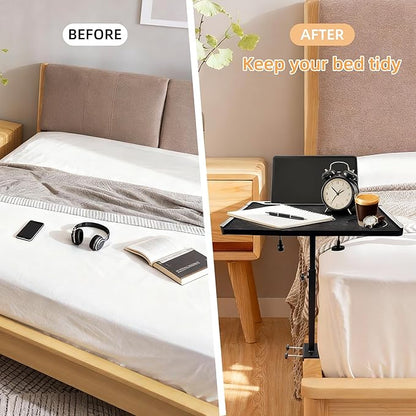 AmaCielo Adjustable Bedside Shelf for Bed, College Dorm Room Essentials, Bamboo Bed Side Tray Table with Sturdy Metal Pole, Clip On Nightstand Organizer for College, Apartment, Bunk Beds
