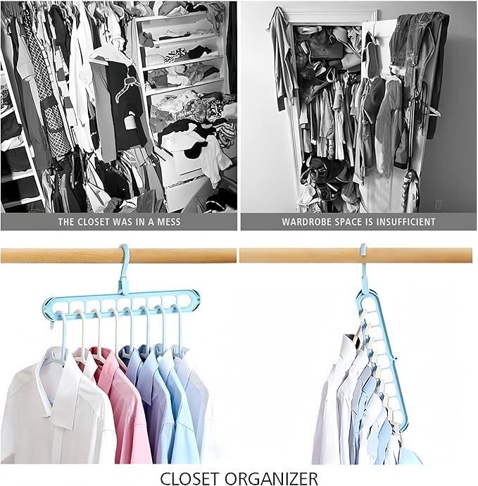 YZÉ BY YIZHE 【9-Space Saving Hangers】, 【Heavy Duty PP Plastic】 【Cascading Hanger Organizer 】 with Anti-Skid Foldable Design for Closet (Blue, 5)