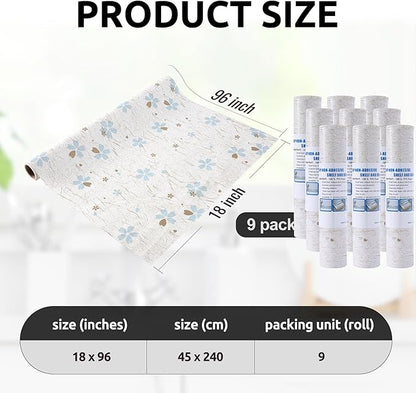 RAY STAR 18X96 Inch Shelf Liner for Kitchen Cabinets, Non-Adhesive Cabinet Liner Washable, PVC Drawer Liner for Dresser Non-Slip Bathroom (Floral)(9 Roll)